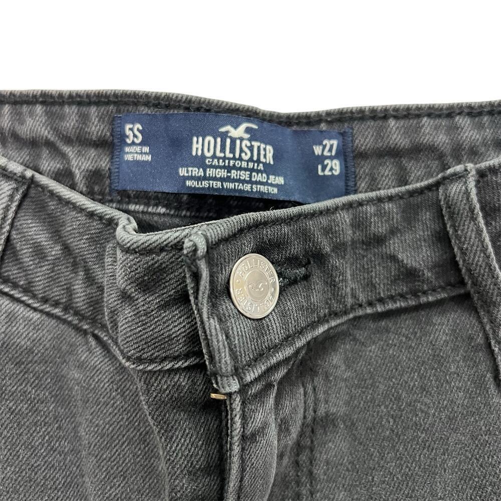 Hollister Ultra High-Rise Dad Jeans Black Straight Leg Thigh Slit Jeans Size 26 - Picture 4 of 7